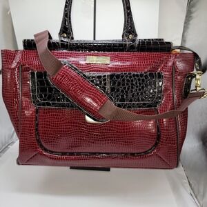 Samantha Brown Travel Bag Dowel Womens Red Black Croco Embossed Weekender